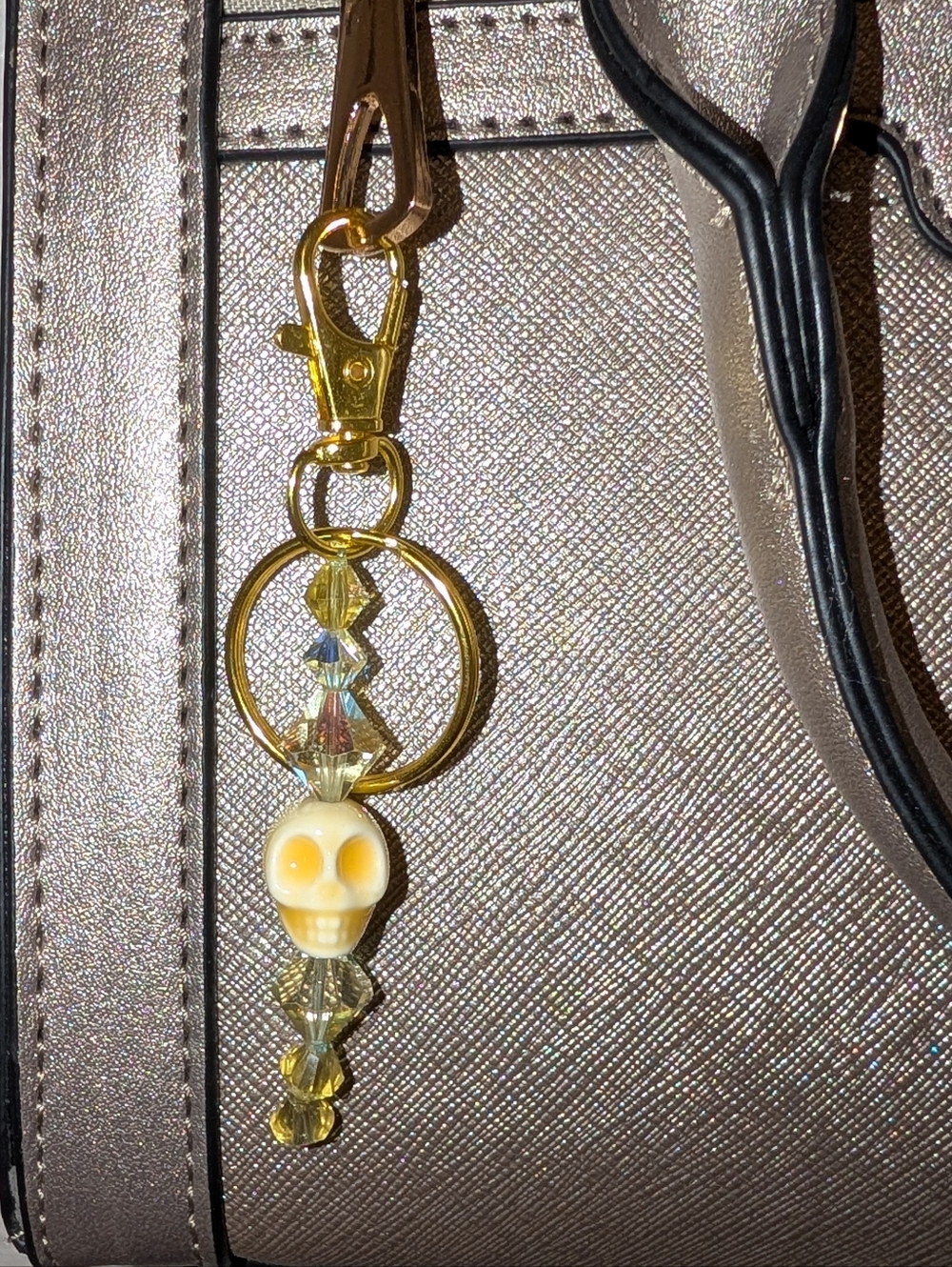 Gold and Cream Skull Bead Keychain Charm - Women Accessories
